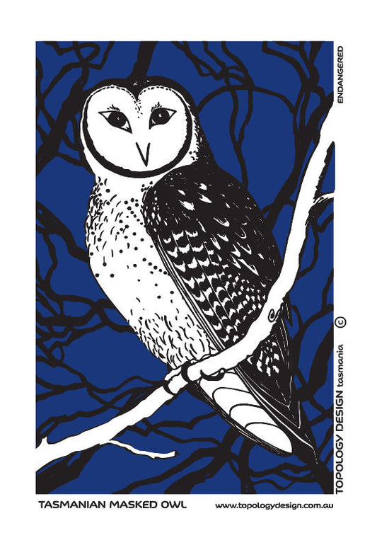 Tea Towel - Masked Owl (Blue Background)